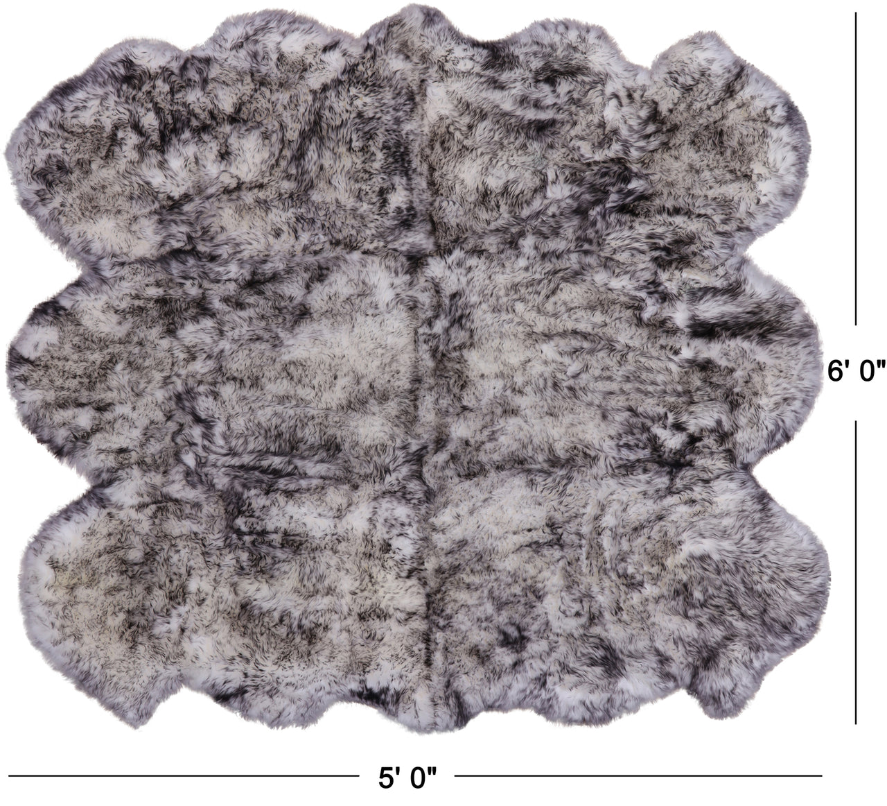 100% Natural New Zealand Sheepskin Black Tip 5' 0" x 6' 0"