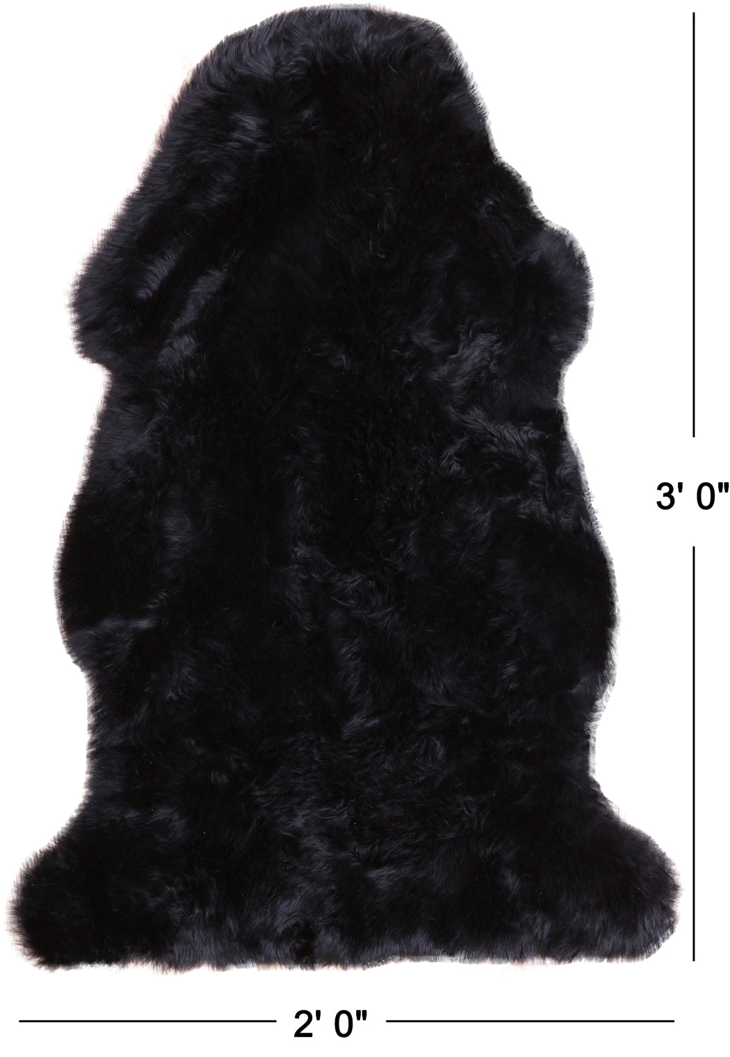100% Natural New Zealand Sheepskin Black 2' 0" x 3' 0"