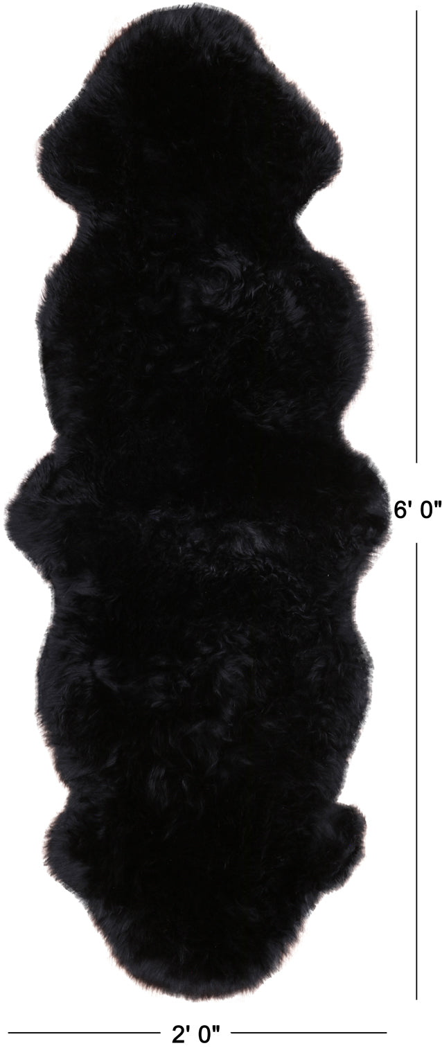 100% Natural New Zealand Sheepskin Black 2' 0" x 6' 0"