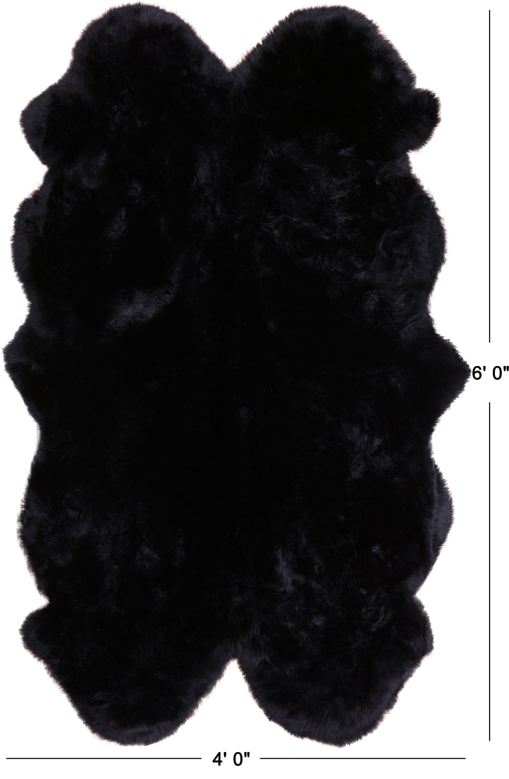 100% Natural New Zealand Sheepskin Black 4' 0" x 6' 0"