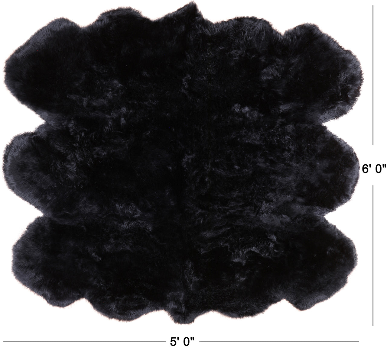 100% Natural New Zealand Sheepskin Black 5' 0" x 6' 0"