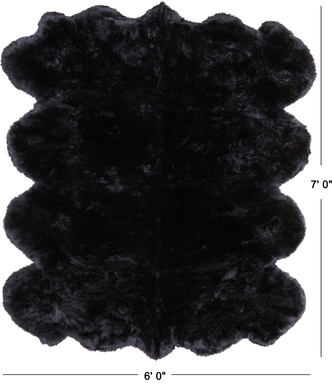 100% Natural New Zealand Sheepskin Black 6' 0" x 7' 0"