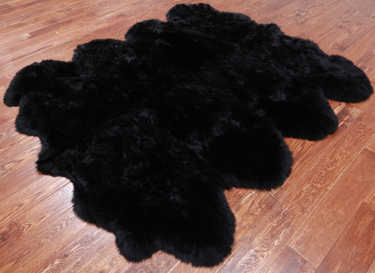 100% Natural New Zealand Sheepskin Black 6' 0" x 7' 0"