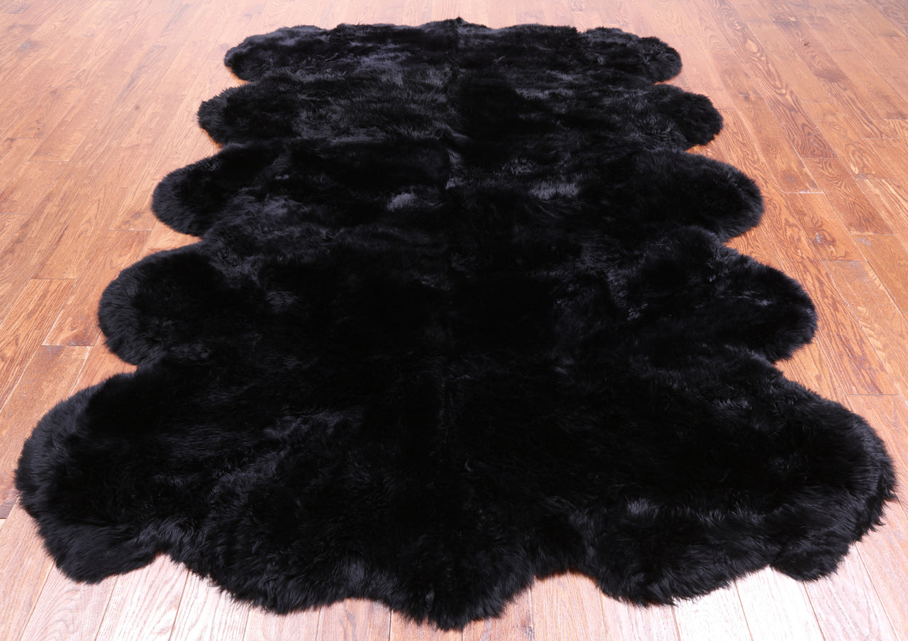 100% Natural New Zealand Sheepskin Black 6' 0" x 9' 0"
