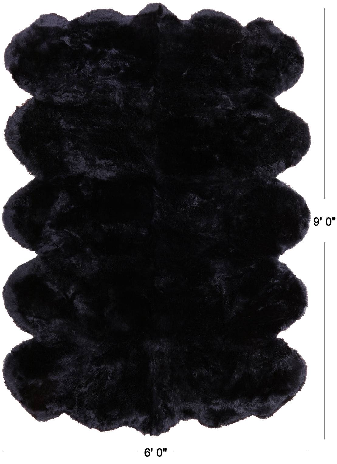 100% Natural New Zealand Sheepskin Black 6' 0" x 9' 0"
