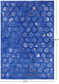 Thumbnail for Blue Patchwork Natural Cowhide Rug - 6' 0
