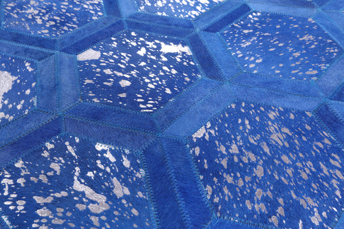Blue Patchwork Natural Cowhide Rug - 6' 0
