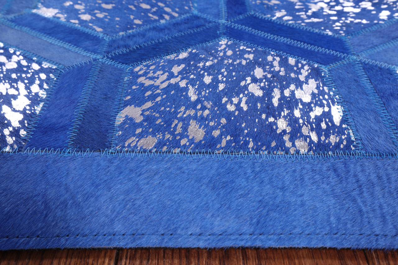 Blue Patchwork Cowhide Rug - 6' 0" x 9' 0"