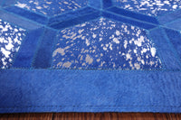 Thumbnail for Blue Patchwork Cowhide Rug - 6' 0