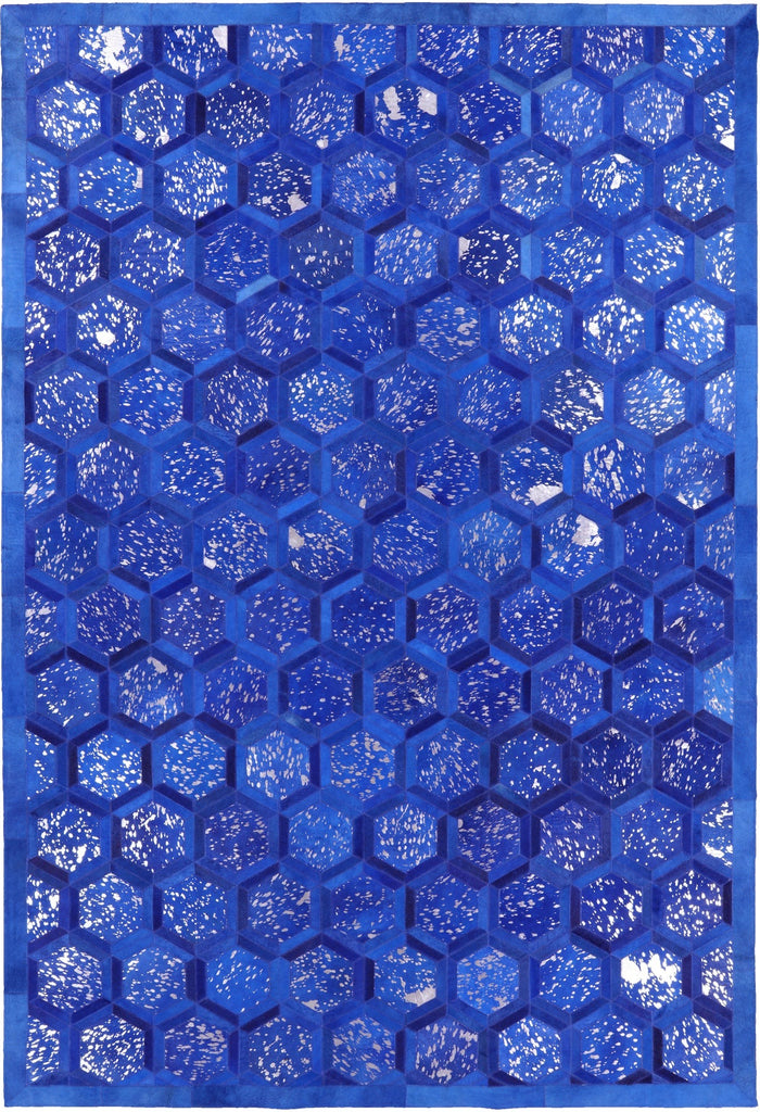 Blue Patchwork Natural Cowhide Rug - 6' 0" x 9' 0"