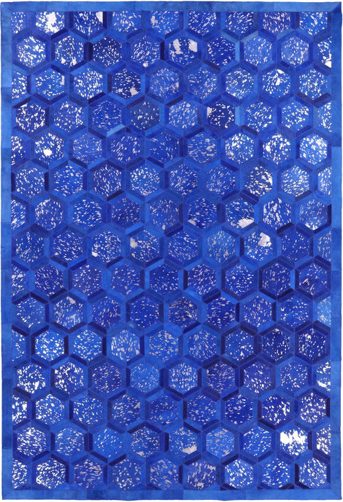 Blue Patchwork Natural Cowhide Rug - 6' 0