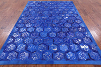 Thumbnail for Blue Patchwork Cowhide Rug - 6' 0