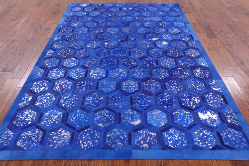 Blue Patchwork Natural Cowhide Rug - 6' 0