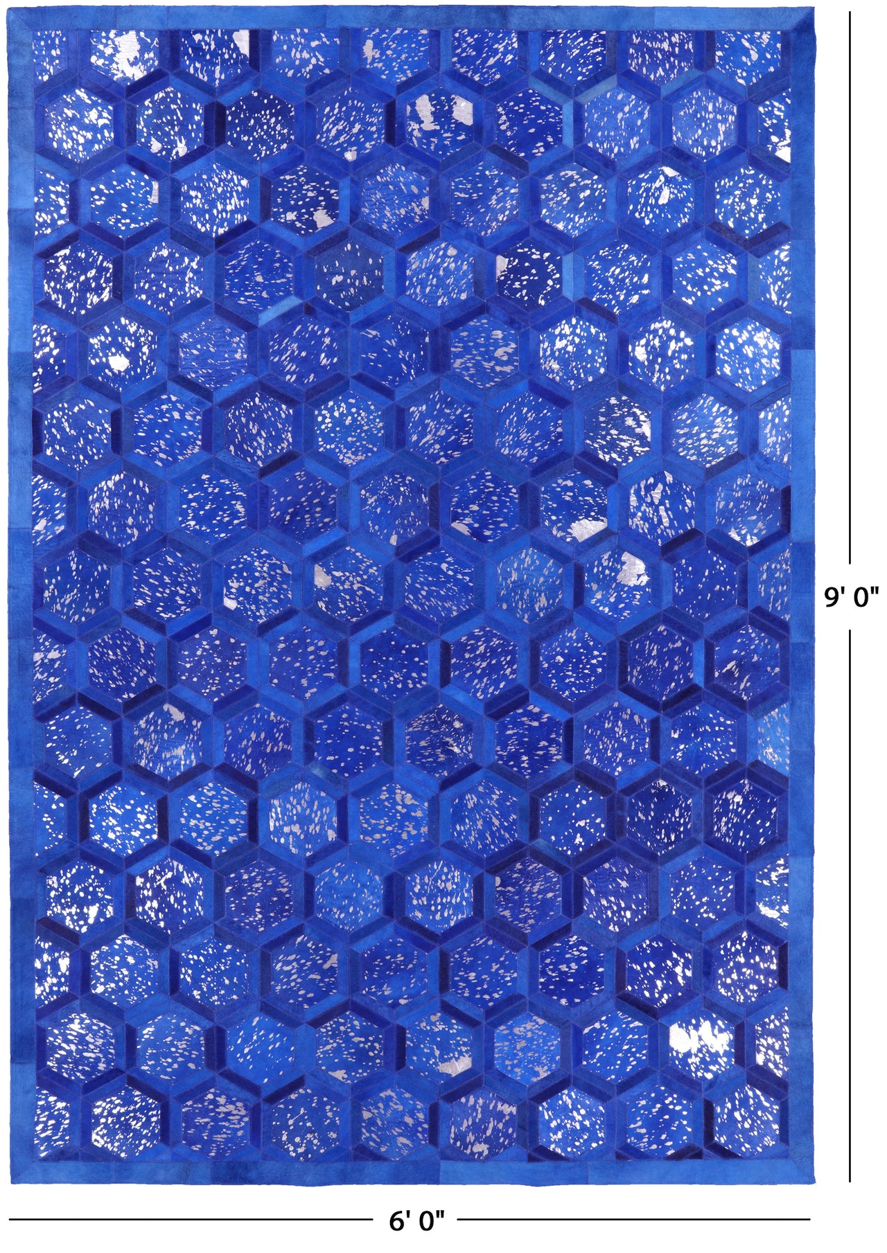 Blue Patchwork Natural Cowhide Rug - 6' 0" x 9' 0"
