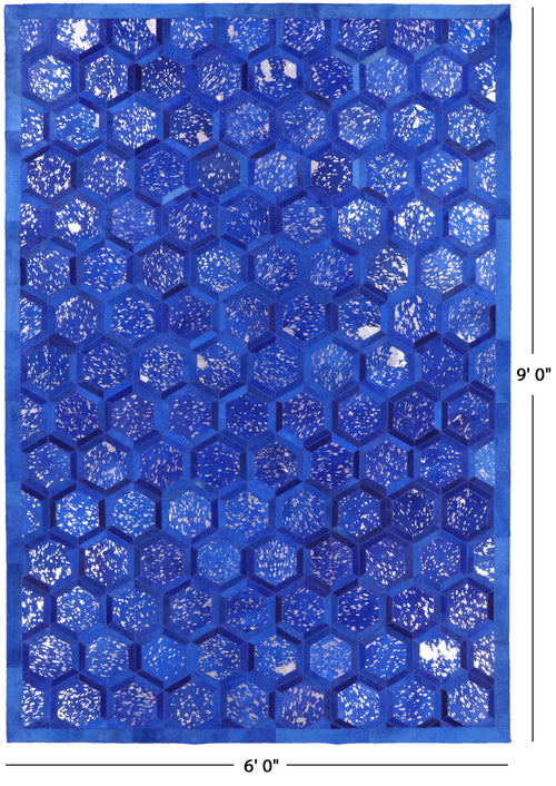 Blue Patchwork Natural Cowhide Rug - 6' 0