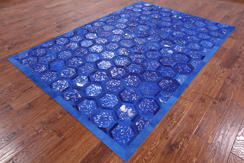 Blue Patchwork Natural Cowhide Rug - 6' 0