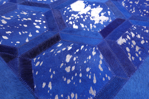 Blue Patchwork Natural Cowhide Rug - 6' 0