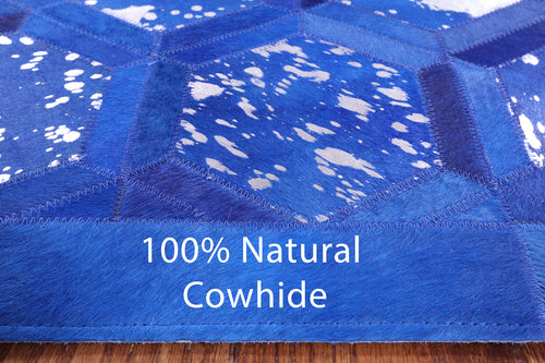 Blue Patchwork Natural Cowhide Rug - 6' 0
