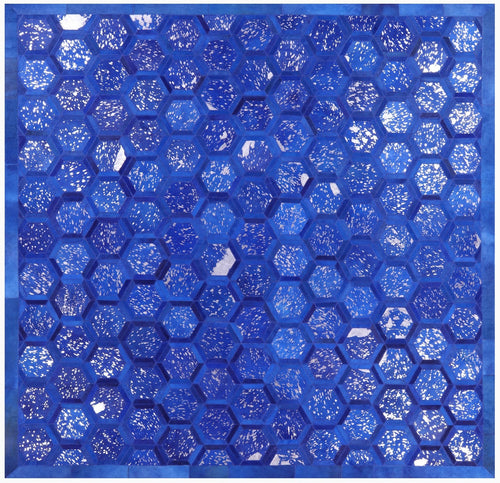Blue Square Patchwork Natural Cowhide Rug - 8' 0