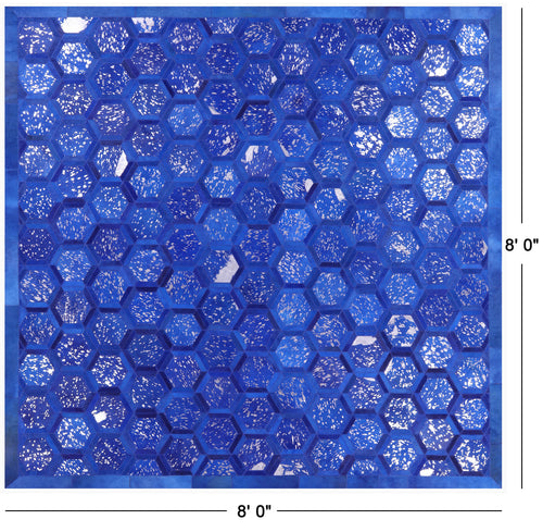 Blue Square Patchwork Natural Cowhide Rug - 8' 0