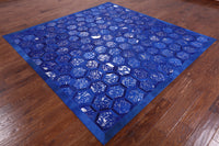 Thumbnail for Blue Square Patchwork Natural Cowhide Rug - 8' 0