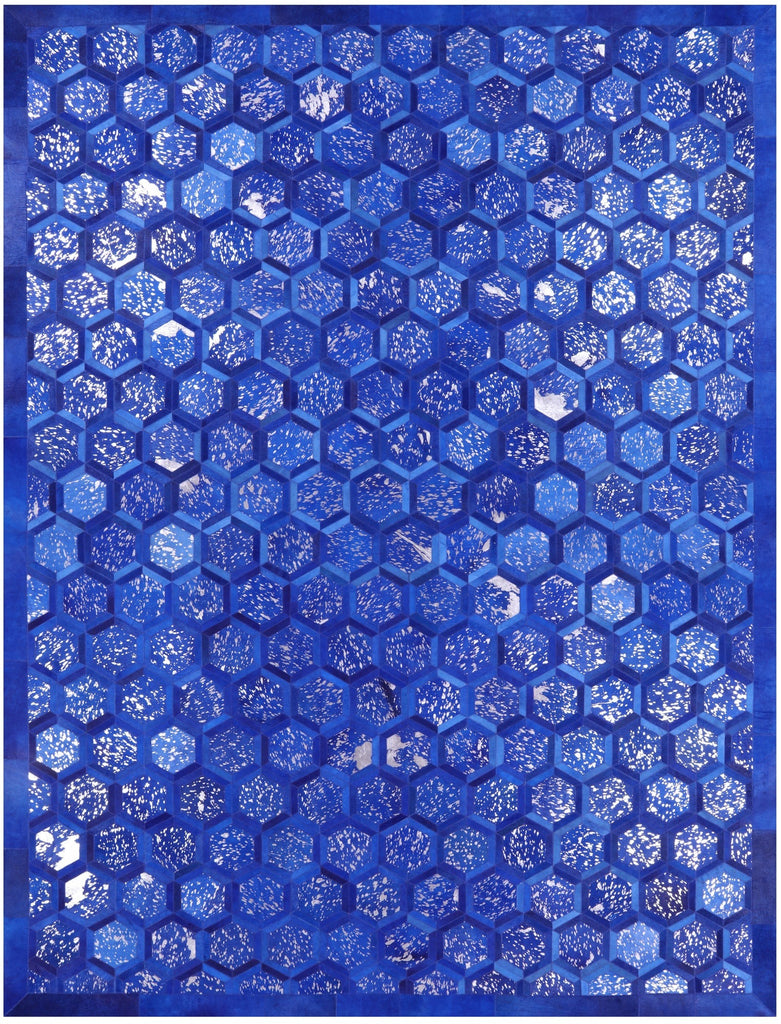 Clearance Blue Patchwork Cowhide Rug - 9' 0" x 12' 0"