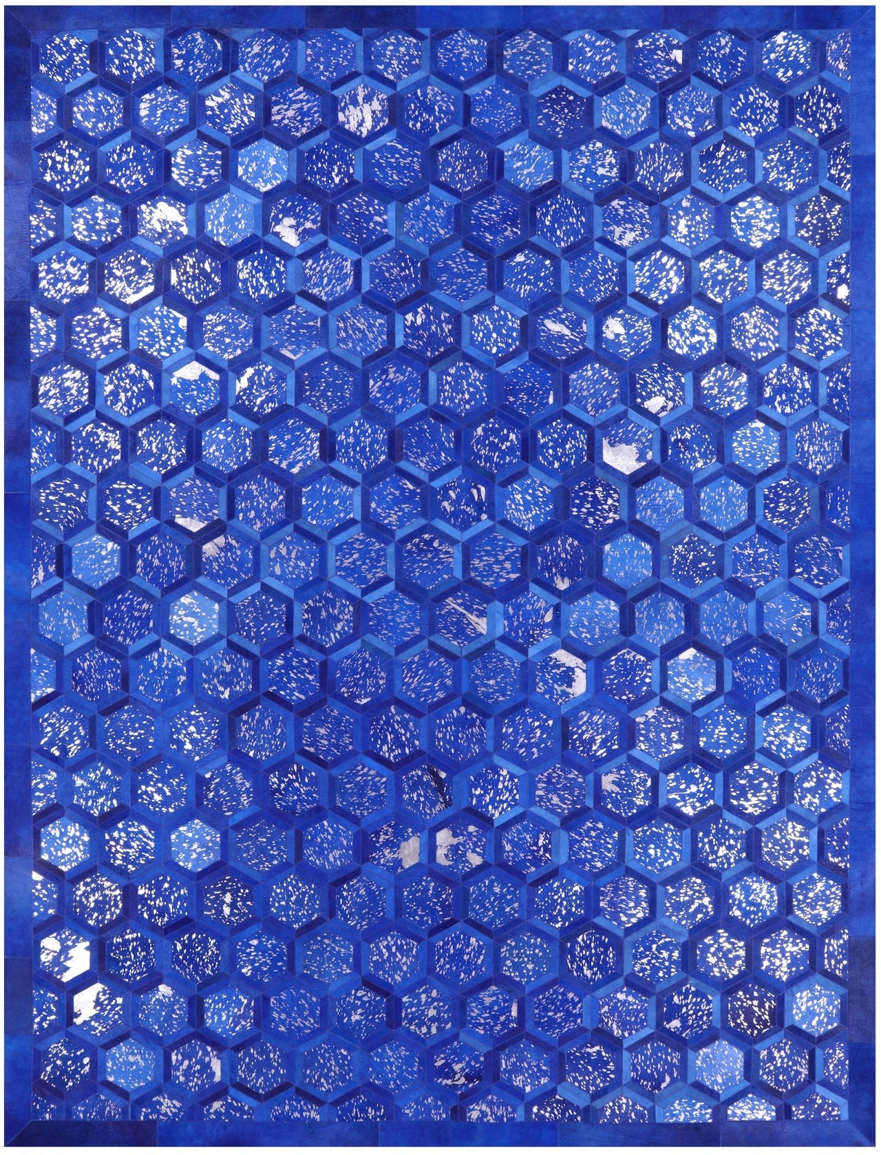 Blue Patchwork Cowhide Rug - 9' 0" x 12' 0"