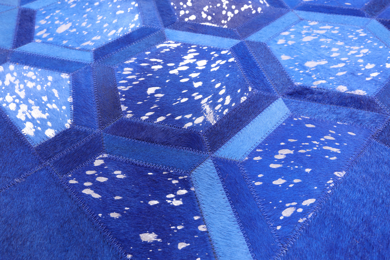 Blue Patchwork Cowhide Rug - 9' 0" x 12' 0"