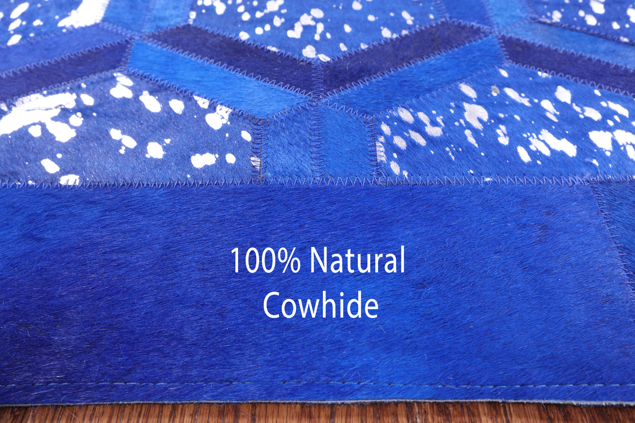 Blue Patchwork Cowhide Rug - 9' 0" x 12' 0"