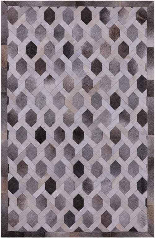 Grey & White Patchwork Natural Cowhide Rug - 6' 0