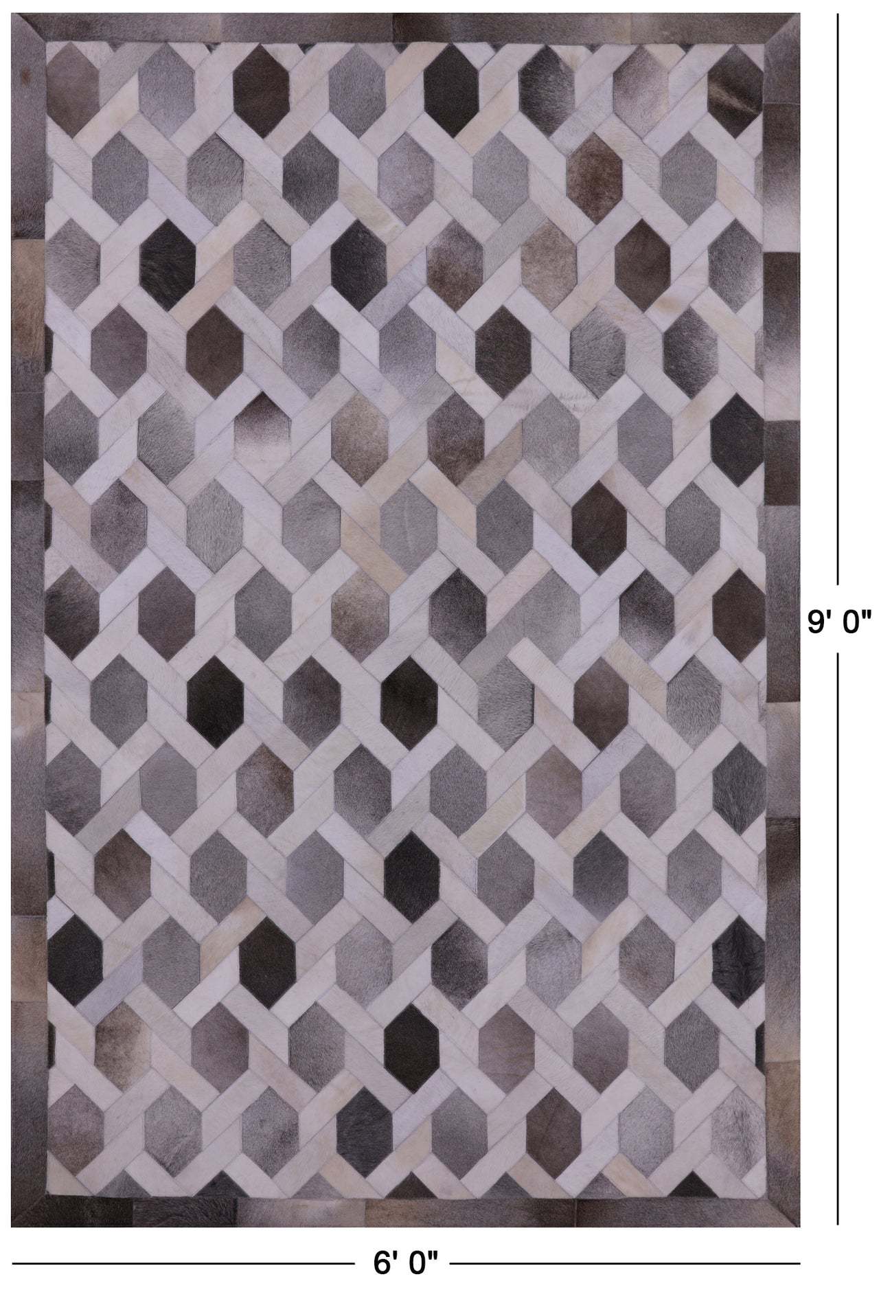 Grey & White Patchwork Natural Cowhide Rug - 6' 0" x 9' 0"