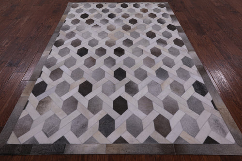 Grey & White Patchwork Natural Cowhide Rug - 6' 0