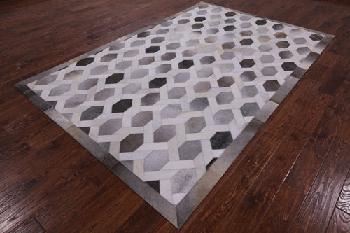 Grey & White Patchwork Natural Cowhide Rug - 6' 0