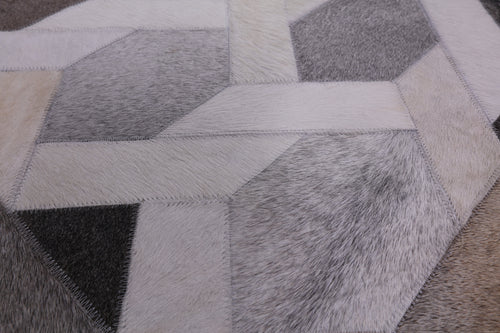 Grey & White Patchwork Natural Cowhide Rug - 6' 0