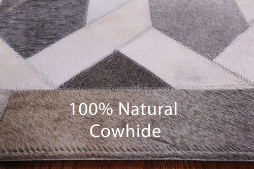Grey & White Patchwork Natural Cowhide Rug - 6' 0