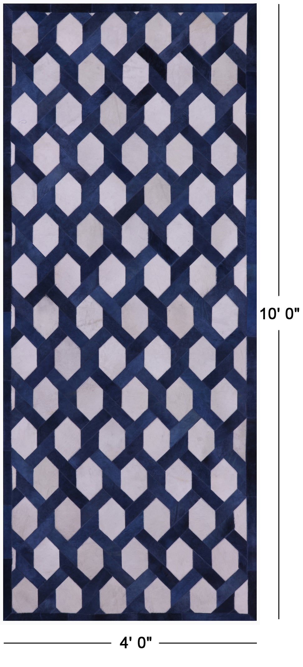 Blue & White Patchwork Natural Cowhide Runner Rug - 4' 0" x 10' 0"