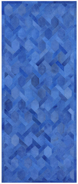 Blue Patchwork Natural Cowhide Runner Rug - 4' 0" x 10' 0"