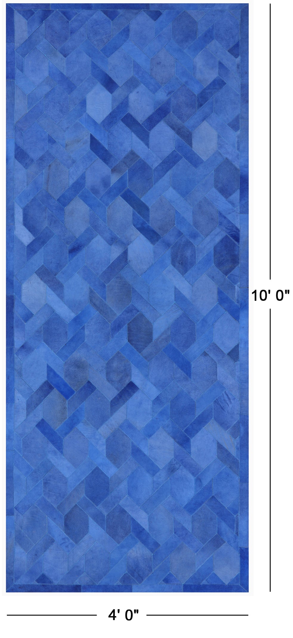 Blue Patchwork Natural Cowhide Runner Rug - 4' 0" x 10' 0"