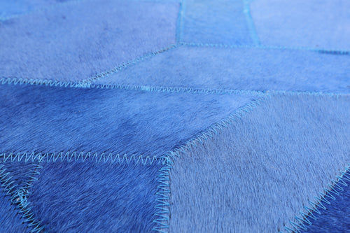 Blue Patchwork Natural Cowhide Runner Rug - 4' 0