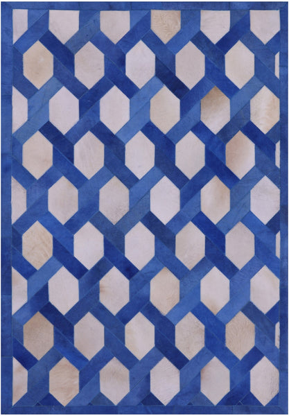 Blue & White Patchwork Cowhide Rug - 4' 0" x 6' 0"