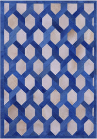 Thumbnail for Blue & White Patchwork Cowhide Rug - 4' 0