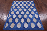 Thumbnail for Blue & White Patchwork Cowhide Rug - 4' 0