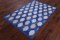 Thumbnail for Blue & White Patchwork Cowhide Rug - 4' 0