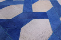 Thumbnail for Blue & White Patchwork Cowhide Rug - 4' 0