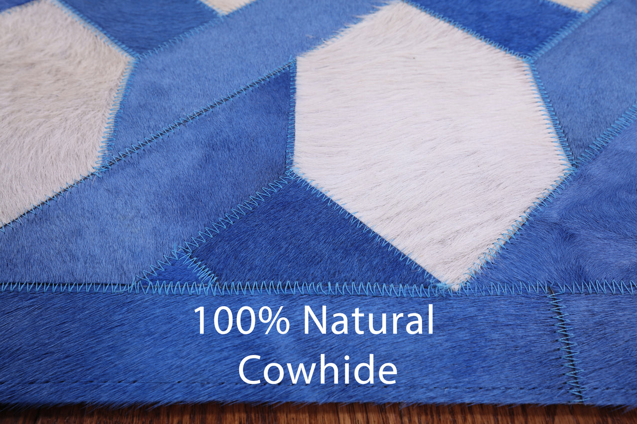 Blue & White Patchwork Cowhide Rug - 4' 0" x 6' 0"