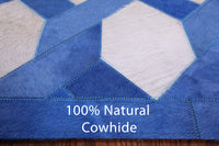 Thumbnail for Blue & White Patchwork Cowhide Rug - 4' 0