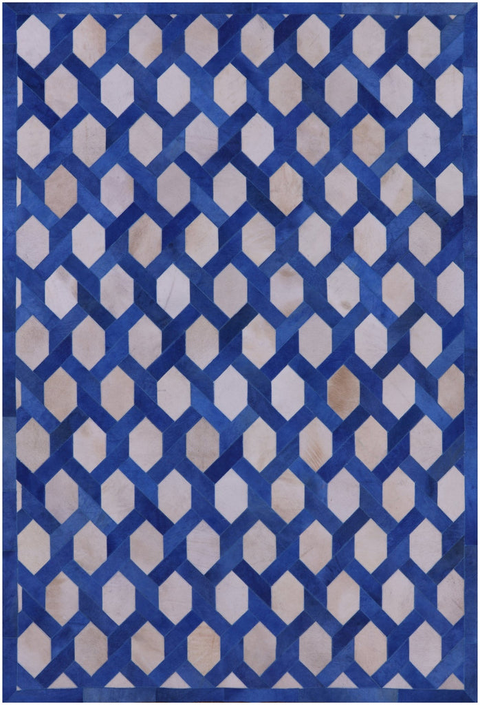 Blue & White Patchwork Natural Cowhide Rug - 6' 0" x 9' 0"