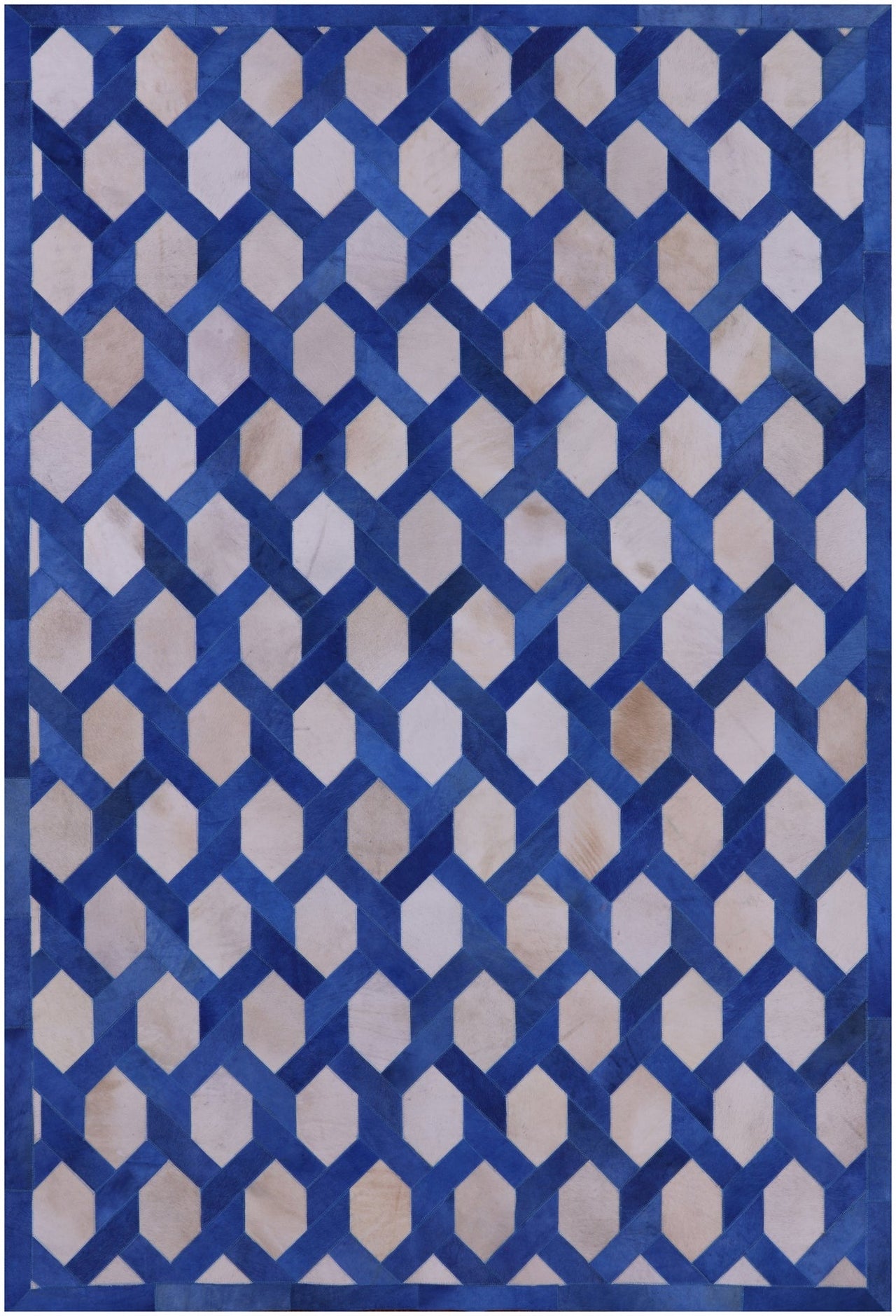 Blue & White Patchwork Cowhide Rug - 6' 0" x 9' 0"