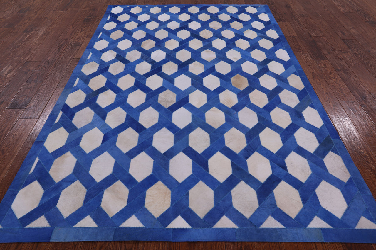 Blue & White Patchwork Cowhide Rug - 6' 0" x 9' 0"