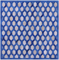 Thumbnail for Blue & White Square Patchwork Cowhide Rug - 8' 0